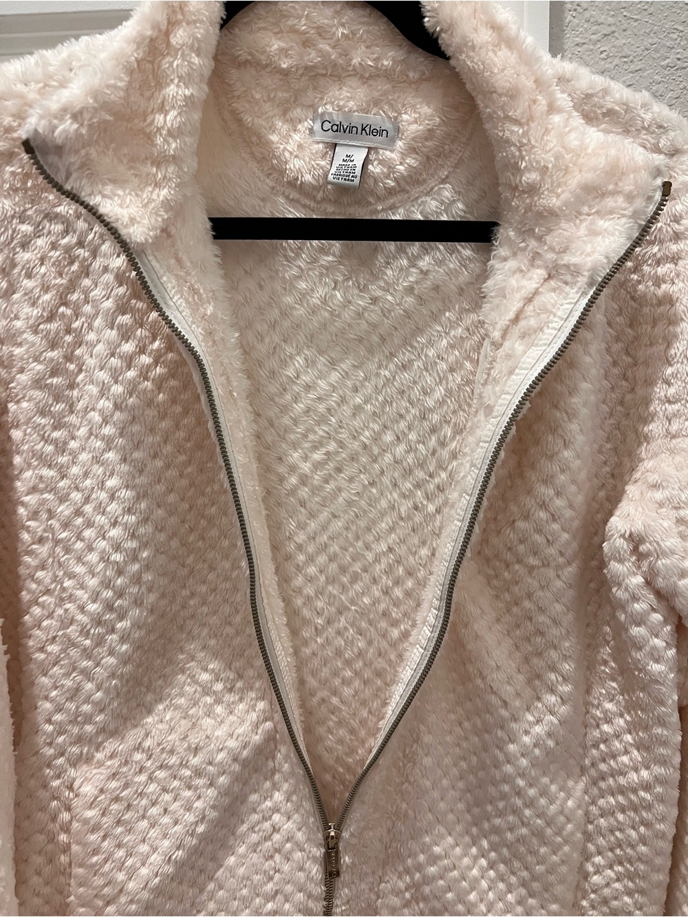 Calvin Klein Cream Plush Textured Full Zip Fleece Jacket - Women's Medium - Picture 5 of 8